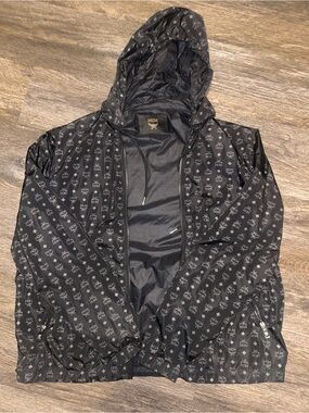 MCM Black Logo-Print Hooded Windbreaker Jacket